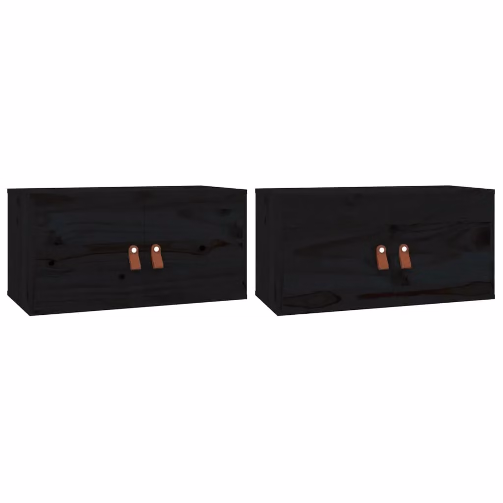 Berkfield Home Set of 2 Rustic Black Solid Wood Pine Wall Cabinets W: 60 cm, D: 30 cm, H: 30 cm – 2