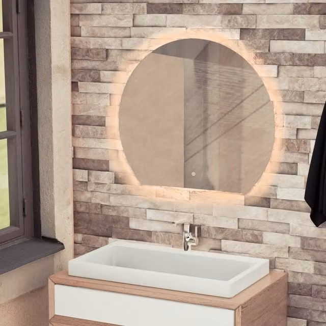 Bathroom Kingdom Olive Semi Circle Illuminated LED Mirror in Silver W: 70 cm, H: 76 cm