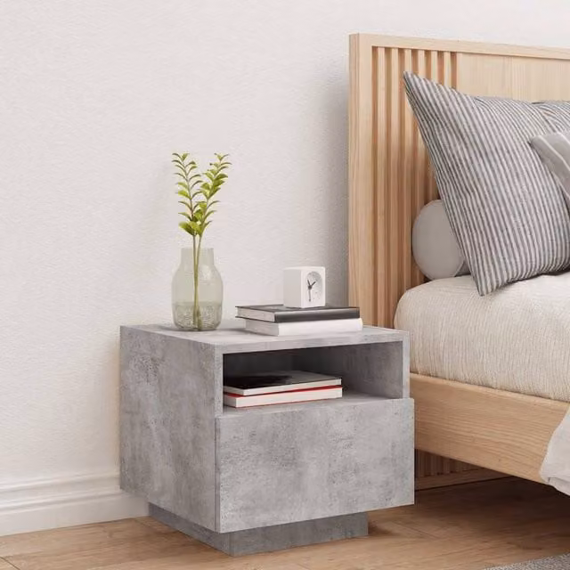 Berkfield Home Decorative Bedside Cabinet with Integrated LED Lights, Concrete Grey, W: 40 cm, D: 39 cm, H: 37 cm – 1