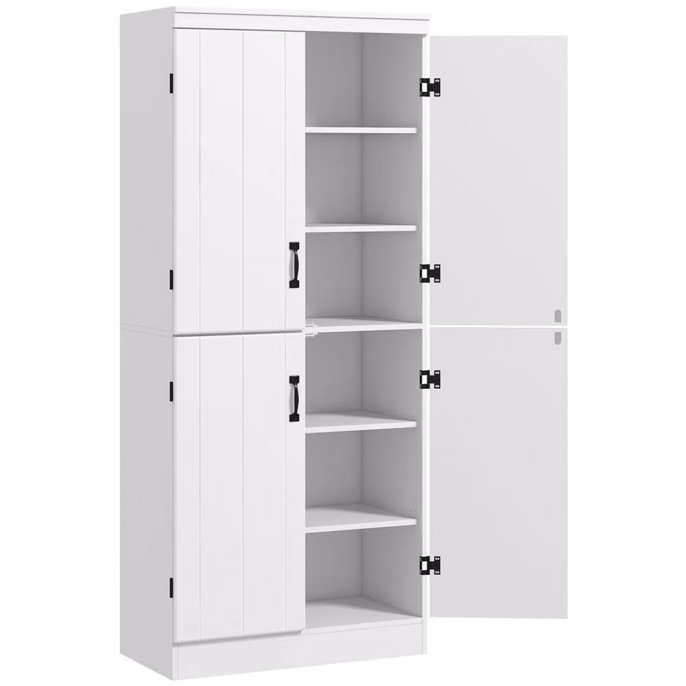 Wyld Haus Nahado 4 Door Tall Kitchen Cupboard in White with 6 Internal Shelves – 2