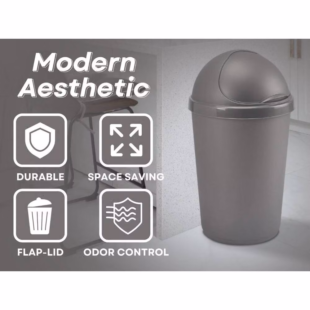 PAWNORA 50 Litre Plastic Swing Lid Waste Bin in Grey – 2
