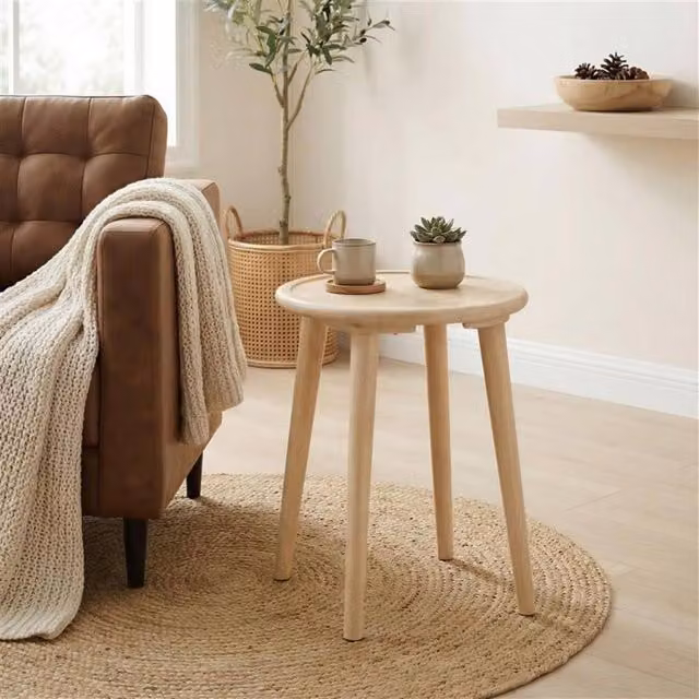 FurnitureboxUK Orizaba Round Mango and Oak Wood Side Table in Brown and Beige – 1