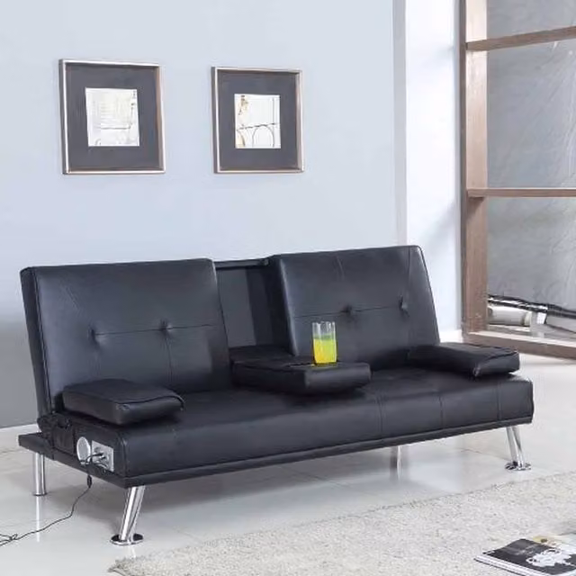 Comfy Living Brown Faux Leather Bluetooth Sofa Bed with Sleeping Function