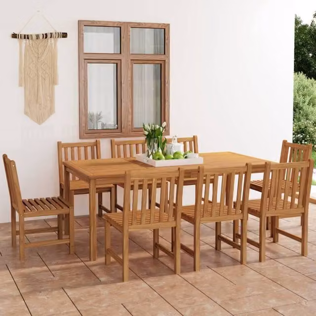 Berkfield Home 9 Piece Garden Dining Set in Brown Solid Teak Wood – 1
