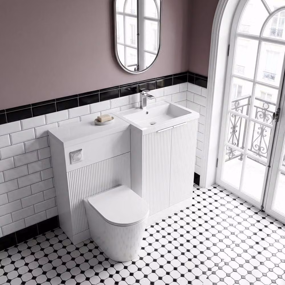 Balterley Tixall 2 Door White Glossy Freestanding WC Combi Vanity Unit with Poly Basin, Width: 110 cm – 3