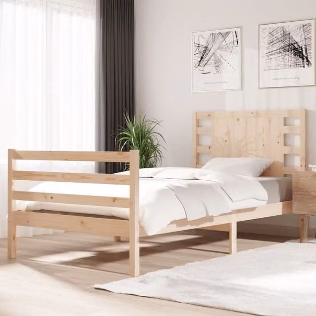 Berkfield Home Solid Wood Pine Bed Frame in Brown, W/D/H: 90 x 200 cm