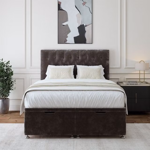 Bedmaster Upholstered Ottoman Divan Base and Button Headboard in Anthracite Grey, W/D/H: 90 x 190 cm