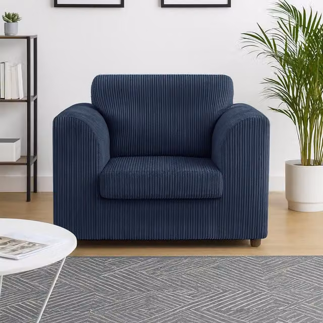 Luxor Living Navy Blue Jumbo Cord Fabric Armchair with Armrests