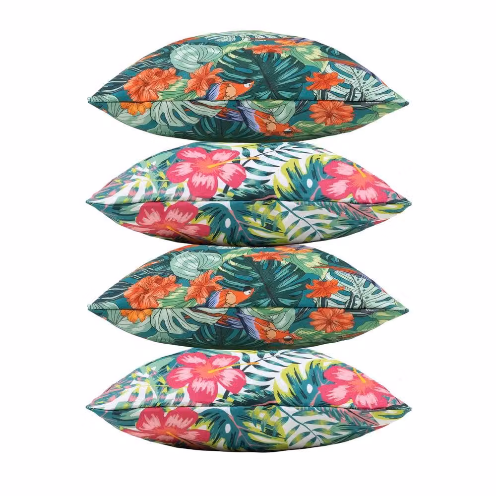 icon Tropical Print Waterproof Indoor and Outdoor Cushion, Parrot and Flower, Multicolour (4-Pack), W/D/H: 43 x 43 x 43 cm – 2