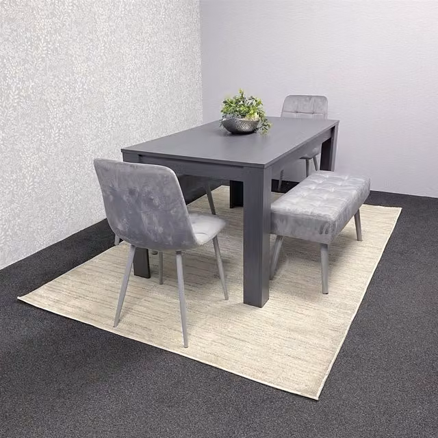 Kosy Koala Arrow Dining Set with Rectangular Table, 2 Velvet Chairs and 2 Benches in Charcoal