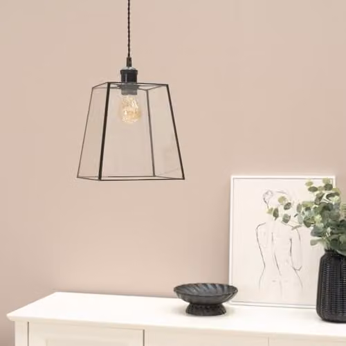 ValueLights Pair of 2 Matt Black Metal and Clear Glass Lantern Easy Fit Ceiling Light Shades, Shade Width: 18 cm – 1