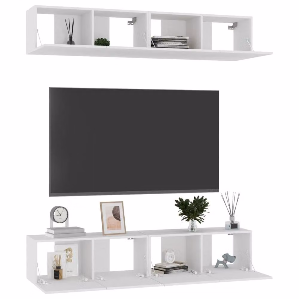 Berkfield Home Set of 4 White Wall Mounted TV Cabinets in Matt MDF, W/D/H: 80 x 30 x 30 cm – 3