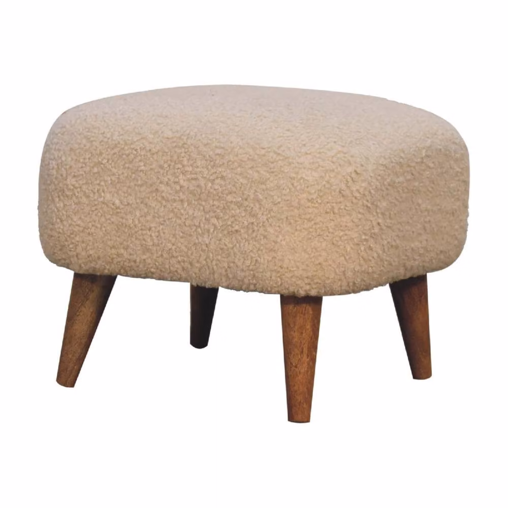 Wyld Haus Olbia Square Bouclé Footstool in Beige with Mango Wood Legs W/D/H: 40 x 40 x 40 cm – 2