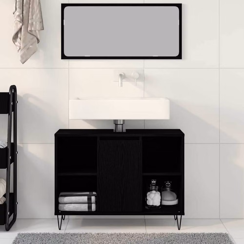 Berkfield Home Black Oak MDF Bathroom Vanity Unit – 4