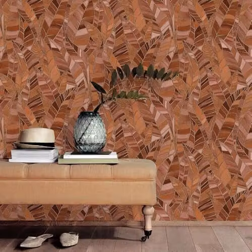 Erismann Elle 10446-13 Non-Woven Botanical Floral Wallpaper in Red, Orange and Gold Metallic