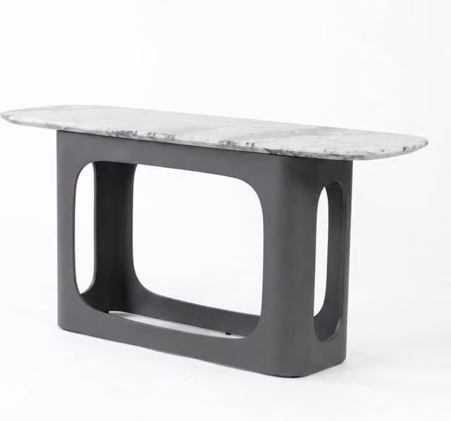HOME LUXE INTERIOR Lina Grey Marble Console Table - Modern Stone Hallway Entryway Desk – 1