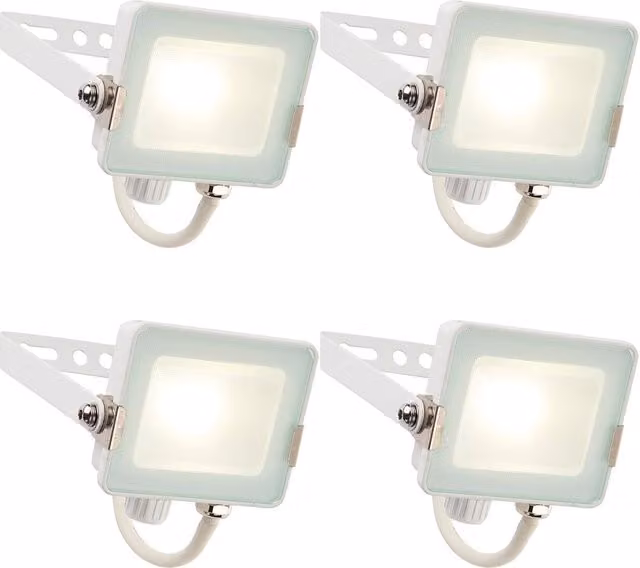 Loops 4 Pack Outdoor Waterproof LED Floodlights, 10W Cool White, Matt White