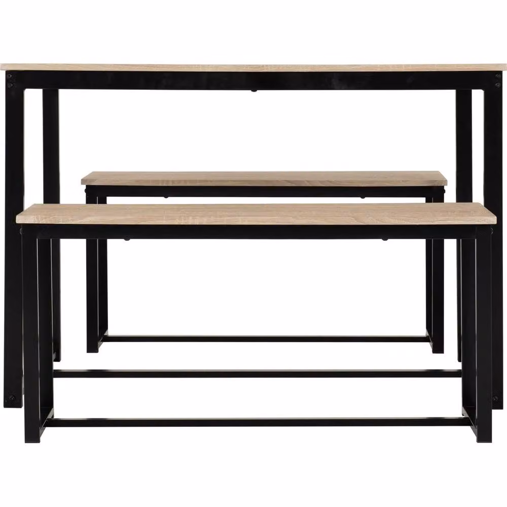 FORGEVIO 3-Piece Sonoma Oak Dining Set with Rectangular Table and 2 Benches in Brown – 3