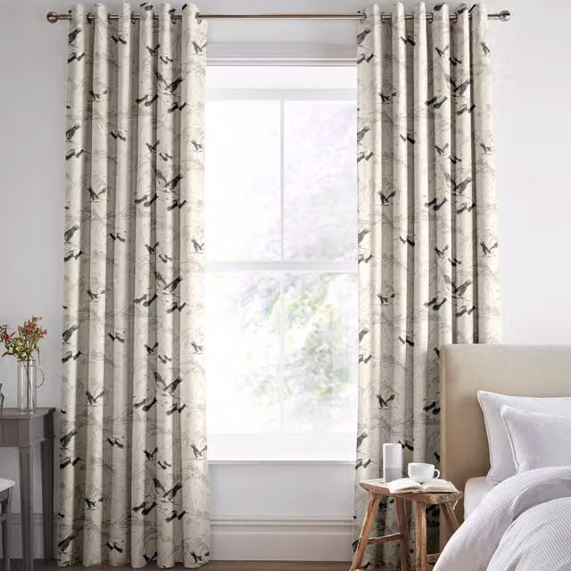 Laura Ashley Animalia Made to Measure Blackout Eyelet Curtain Panel in Silver and Grey