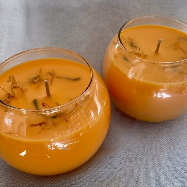 Clachaig Candles Ltd Honeysuckle Scented Organic Wax Bowl Candle in Orange and Yellow