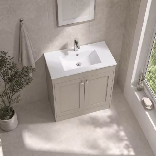 Balterley Floor Standing Vanity Unit with Rectangular Basin and Soft Close 2 Doors, Pebble Grey, W/D/H: 80 x 45.3 x 80 cm – 2