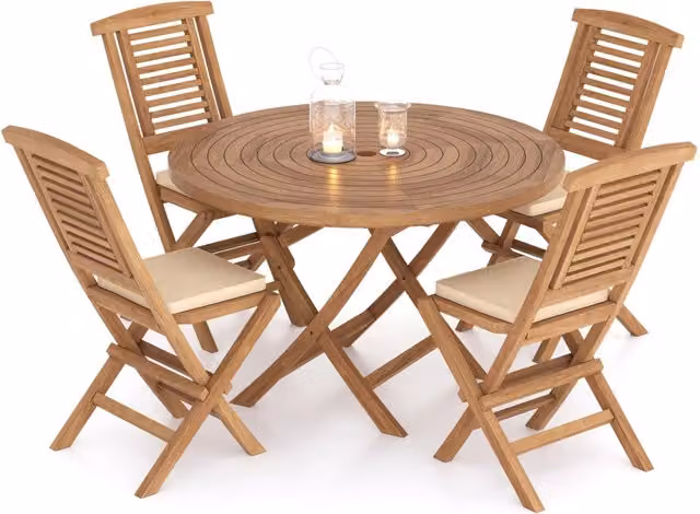 Eterna Teak Garden Dining Table and 4 Chair Set in Brown
