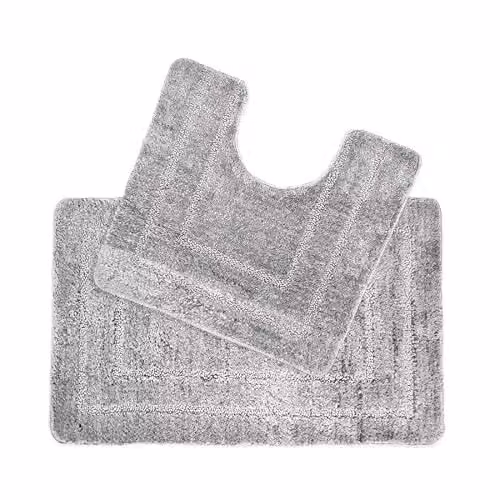 Allure Bath Fashions Two Piece Non-Slip Microfibre Bath and Toilet Mat Set in Silver Grey