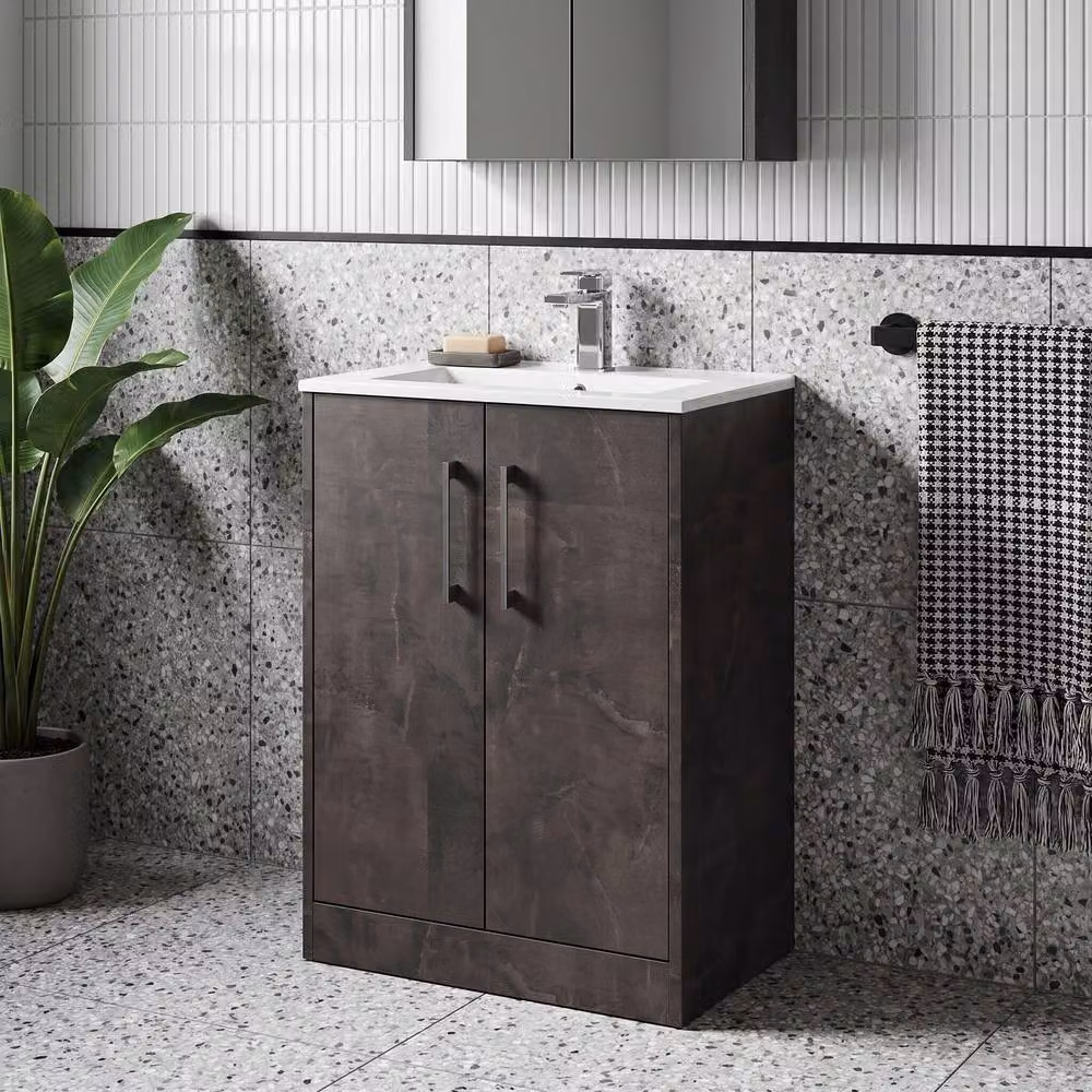 Balterley Winshill Contemporary 2 Door Floor Standing Bathroom Vanity Basin Unit, Grey, W: 60 cm, H: 82.1 cm – 2