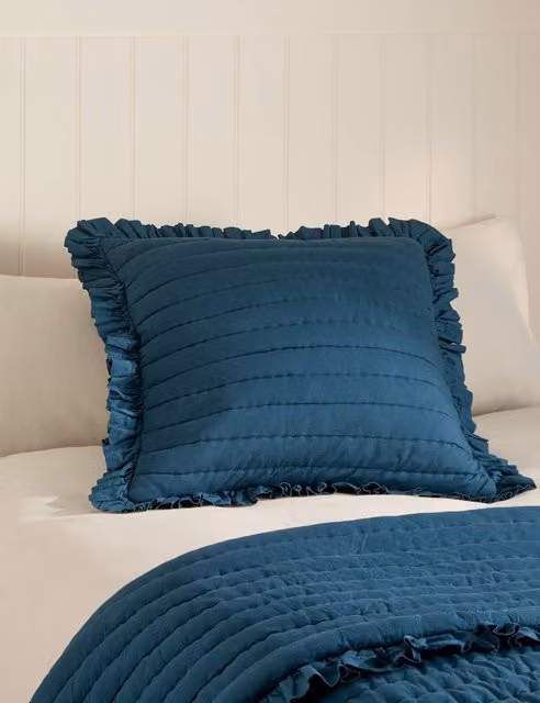 M&S Petrol Blue Pure Cotton Textured Square Cushion with Removable Washable Cover