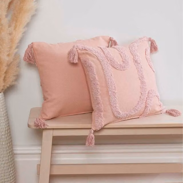 Rapport Home Cabana Tufted Square Cushion Cover, Pink, W/D/H: 43 x 43 x 43 cm