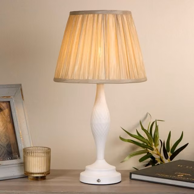 Lighting Collection Rechargeable Dimmable Touch Table Lamp in White and Beige – 1