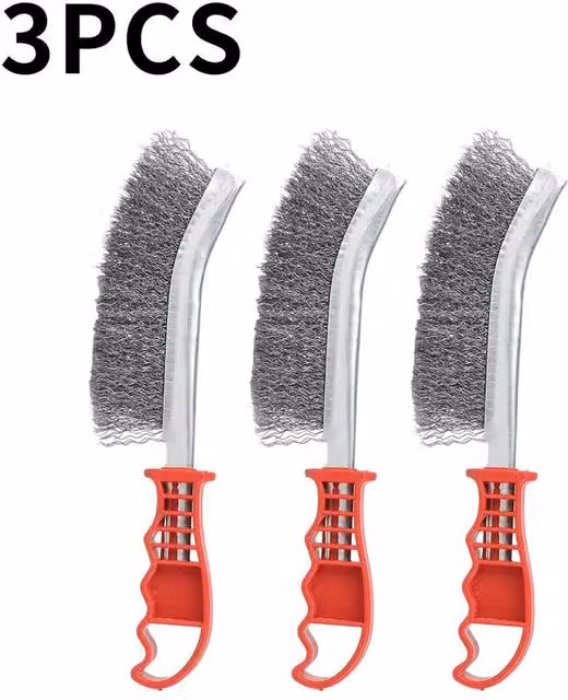 PAWNORA 3-Pack Heavy Duty Stainless Steel Wire Hand Brushes in Silver