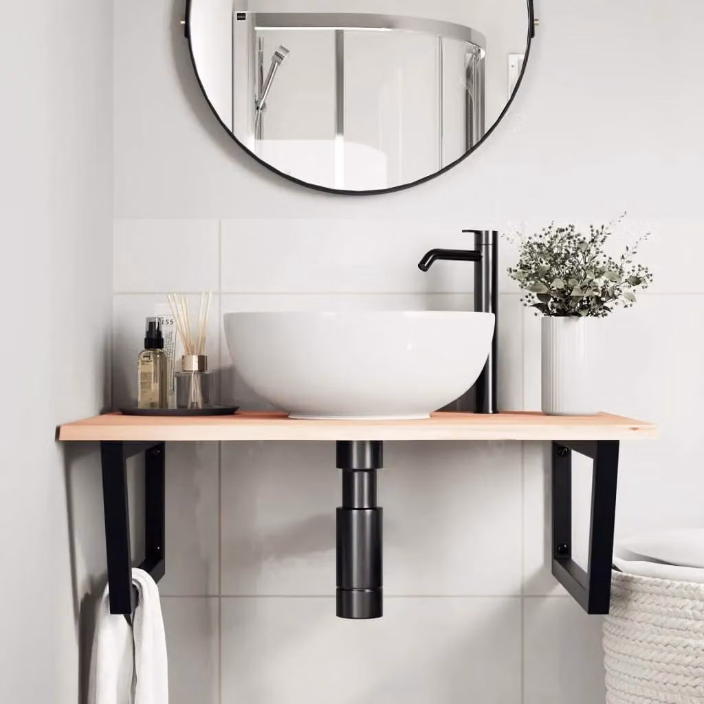 Berkfield Home Wall Mounted Basin Shelf in Brown Oak and Steel – 2