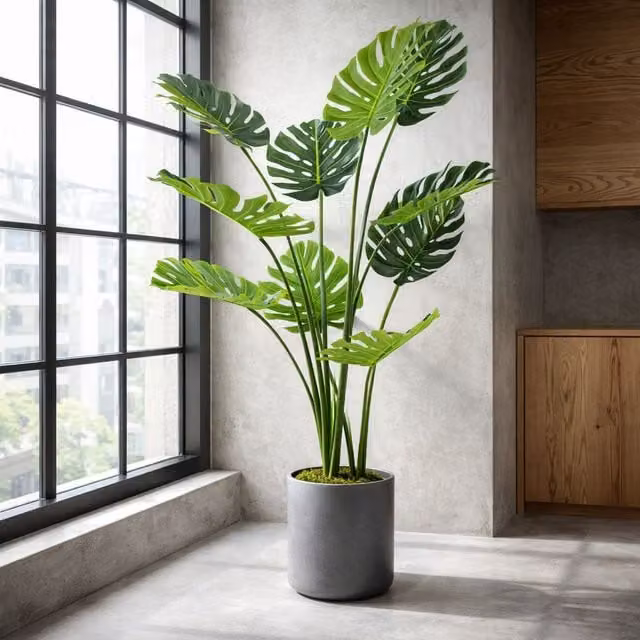 Botanik Premium Artificial Monstera Plant in Green with Black Pot, Height: 120 cm