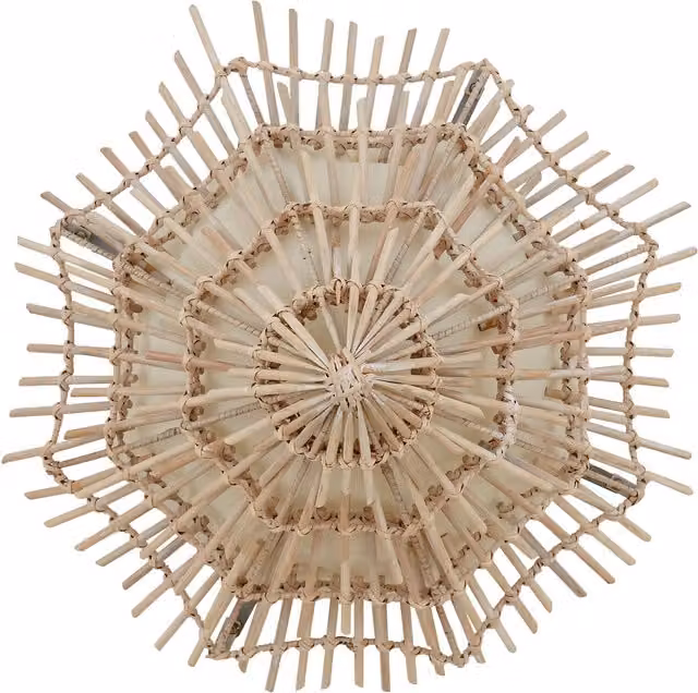 Orsina Round Boho Rattan and Fabric Wall Light in Brown