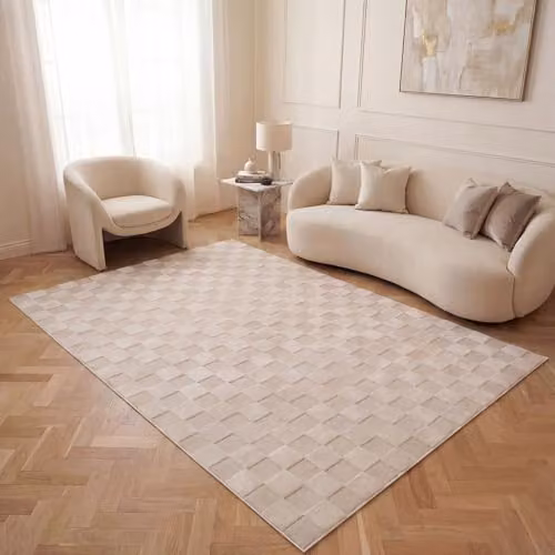 THE RUGS Loft Collection Modern Textured Living Room Area Rug, Checkerboard Cream, W: 200 cm, D: 290 cm – 2