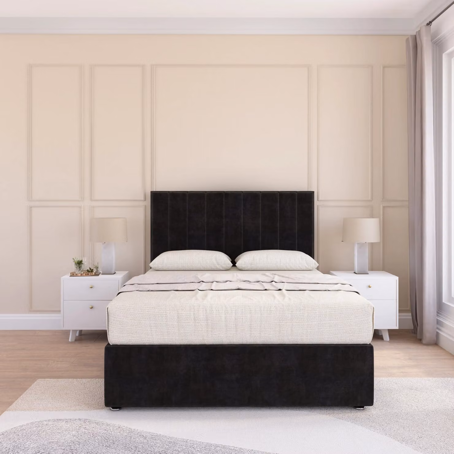 Sloomy Kansas Single Divan Bed Base and 26 inch Struts Headboard in Black Velvet
