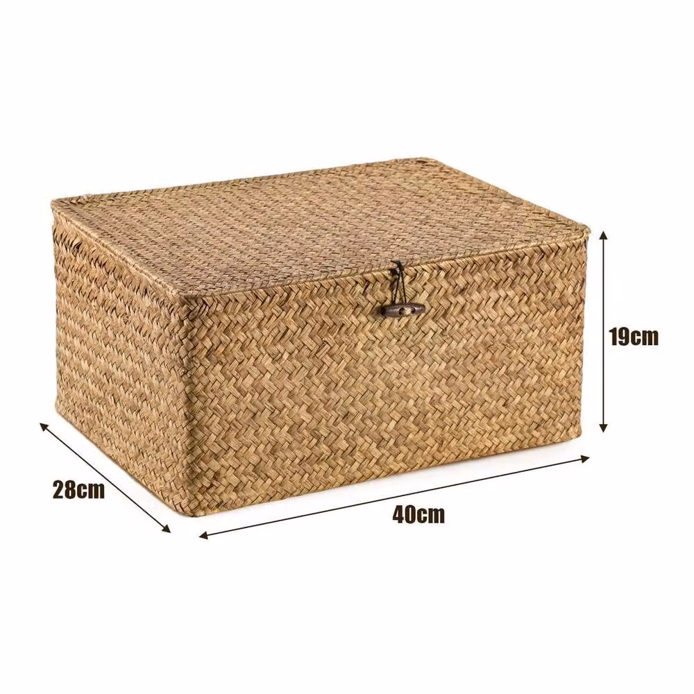 Kelvenix Seagrass Storage Hamper with Lid, Brown, W/D/H: 40.0 x 28.0 x 19.0 cm – 2