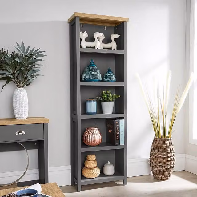 Home Source Avon 5 Tier Tall Bookcase Shelving Unit in Grey
