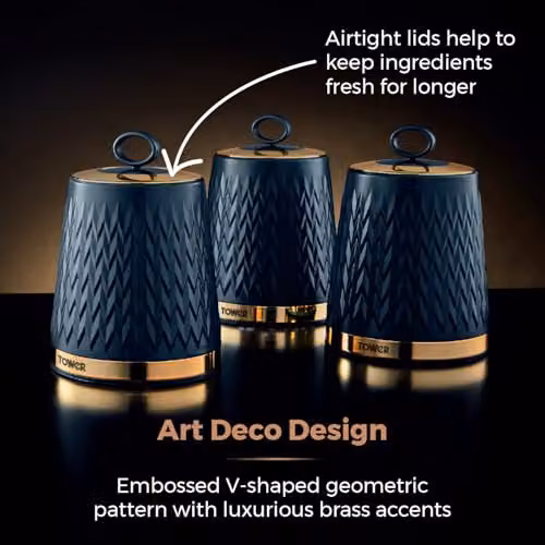 Tower Empire Airtight Kitchen Storage Canister Set of 3, Blue and Bronze Geometric Design – 4