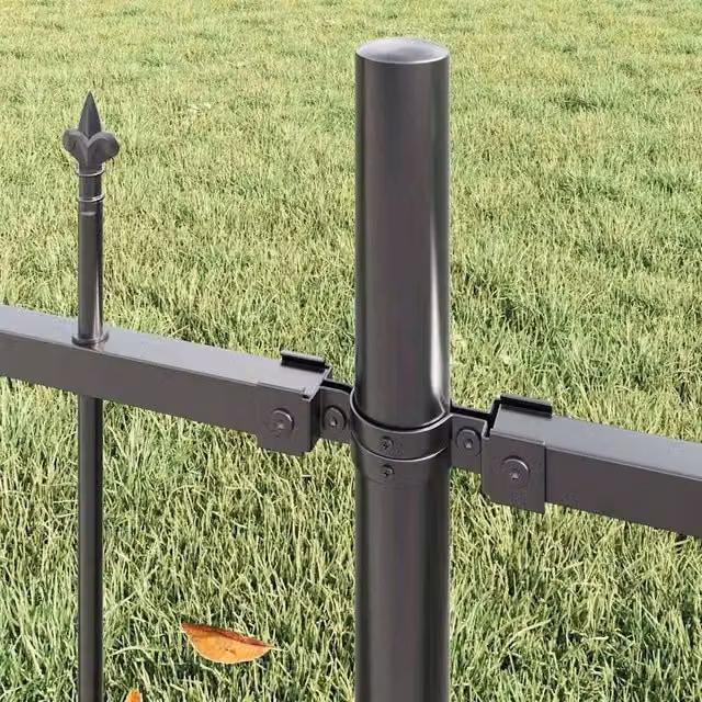 Berkfield Home Modern Garden Fence with Hoop Top in Grey Steel, W: 5.1 m, H: 1 m