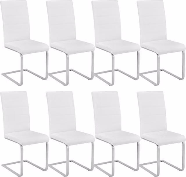 Tectake Set of 8 White Synthetic Leather Cantilever Dining Chairs with Metal Base