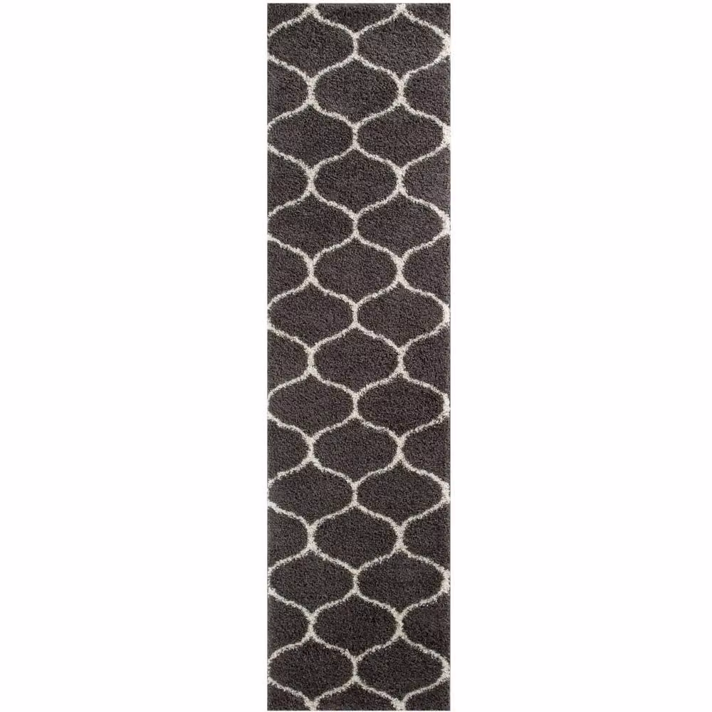 THE RUGS Moroccan Soft High Pile Shaggy Trellis Rug in Dark Grey, W: 80 cm, L: 150 cm – 6