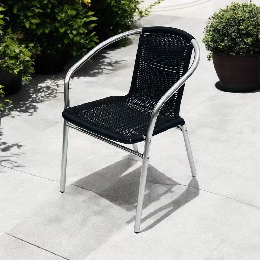 NESTLUNE Modern Black Rattan Garden Chairs – 2
