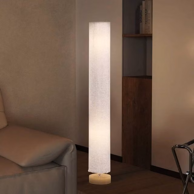 EONLION Modern Tall Floor Lamp with White Fabric Shade and Wood Base, H 120 cm x W 40 cm x D 15 cm – 1