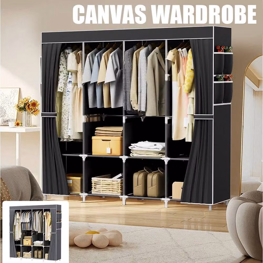 PAWNORA Black Fabric Wardrobe with Hanging Rod and Internal Shelving, W: 45.0 cm, D: 45.0 cm, H: 170.0 cm – 4