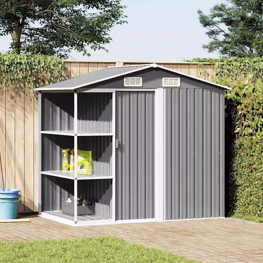 Berkfield Home Garden Shed Tall Cabinet in Grey with Shelving and Sliding Doors, W/D/H: 205 x 130 x 183 cm – 2