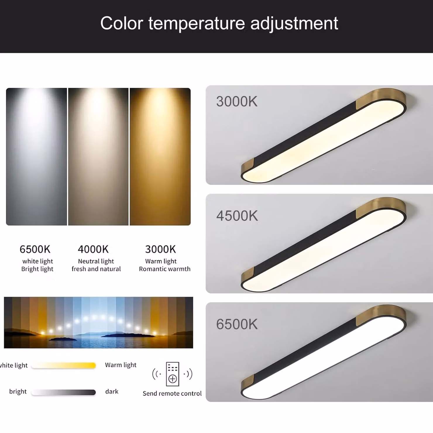 Garwarm Modern Dimmable Acrylic Linear LED Ceiling Light with Remote Control, Black – 4