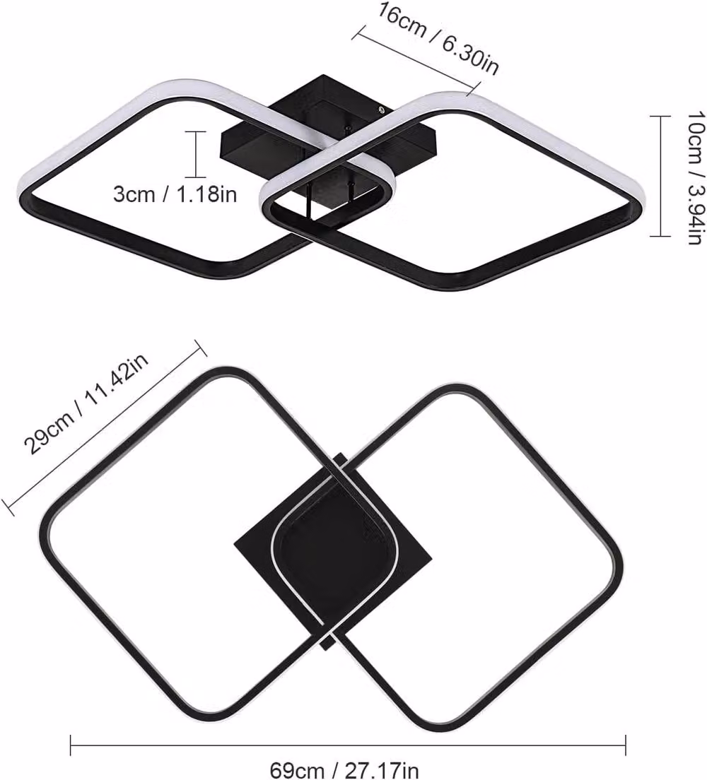 Goeco Modern Square LED Ceiling Light, 42W, 4500K, Black, W/D/H: 64 x 64 x 10 cm – 3