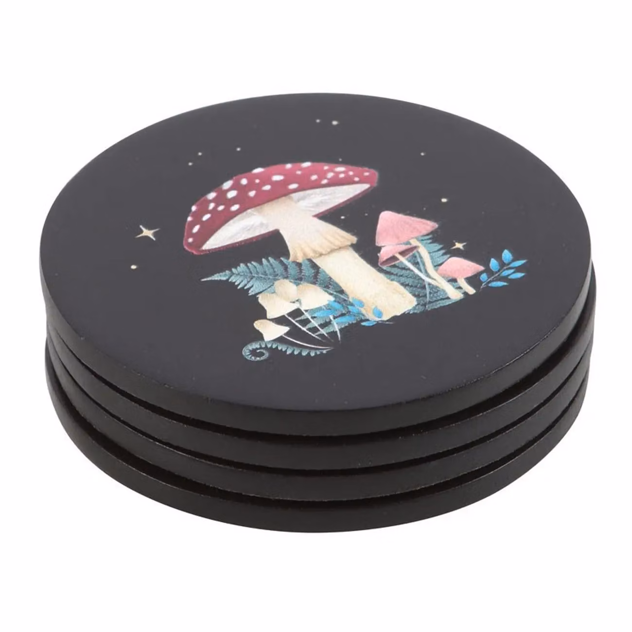 Something Different Dark Forest Round Wood Coaster Set, Pack of 5, Black – 2